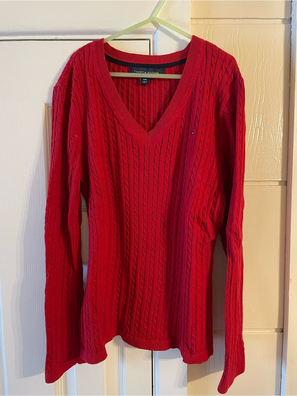 Tommy Hilfiger Red Cable V-Neck Sweater